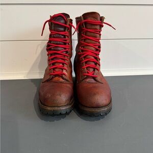 Vintage Men's Leather Boots with Red Laces